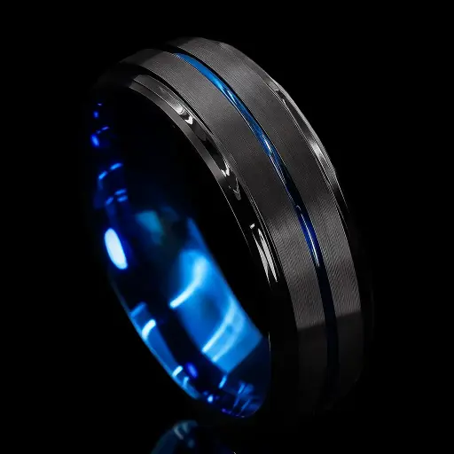 MENS EXCLUSIVE BLACK RING WITH BLUE SHADES